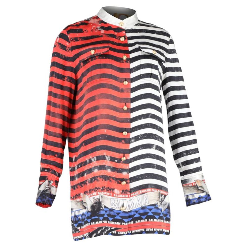 Balmain Striped Shirt in Red Silk
